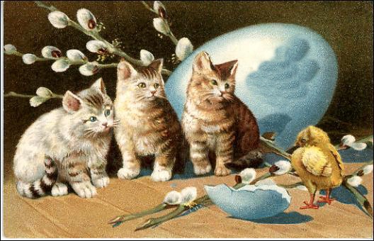 free-vintage-easter-clip-art-blue-egg-three-tabby-kittens-and-baby-chick